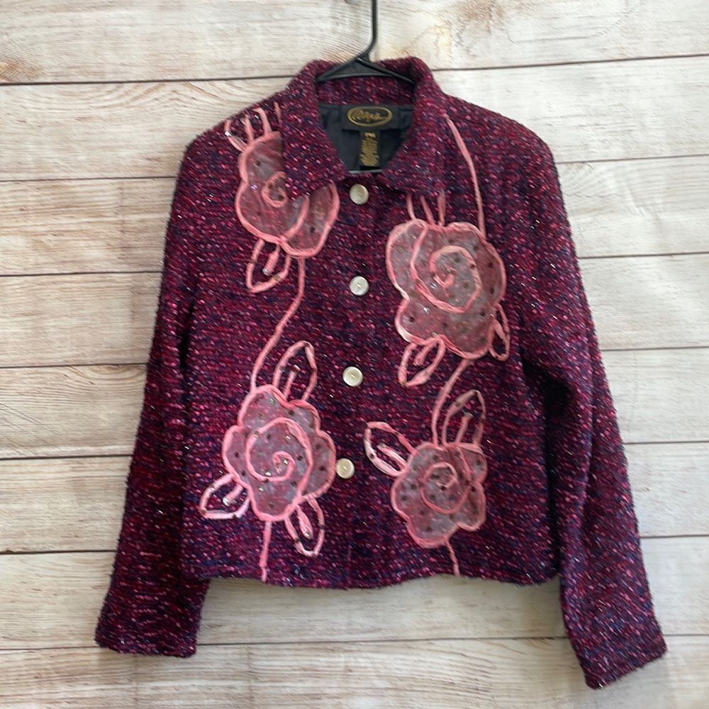 VINTAGE ALEX KIM APPLIQUÉD BLAZER IN FUCHSIA